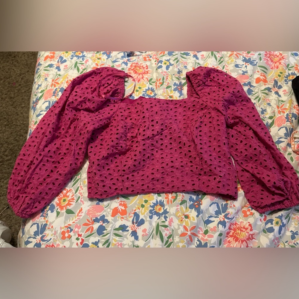 She + Sky Fuchsia Eyelet Blouse and Short set